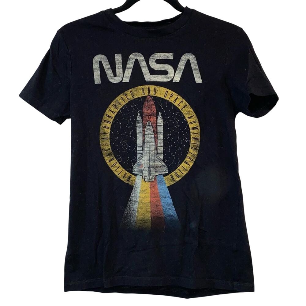 NASA Graphic T Shirt Space Shuttle Retro Logo Black Tee Small Unisex